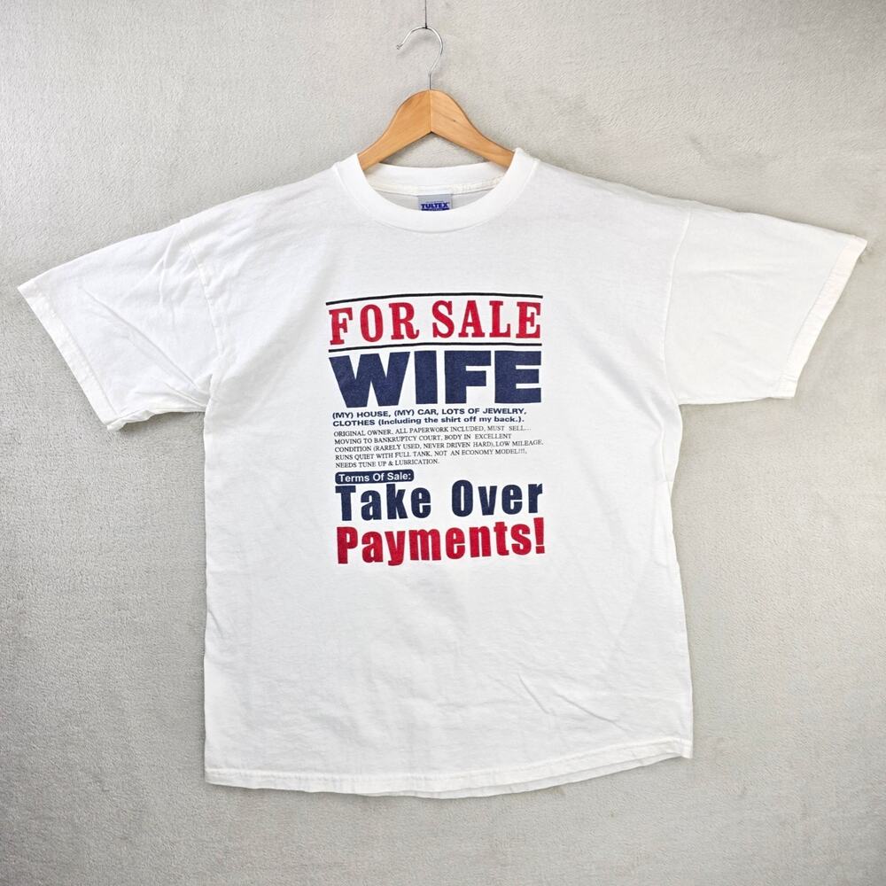 Vintage Wife For Sale Shirt XL White Funny Dad Mom Joke Humor Grunge 90s Y2K